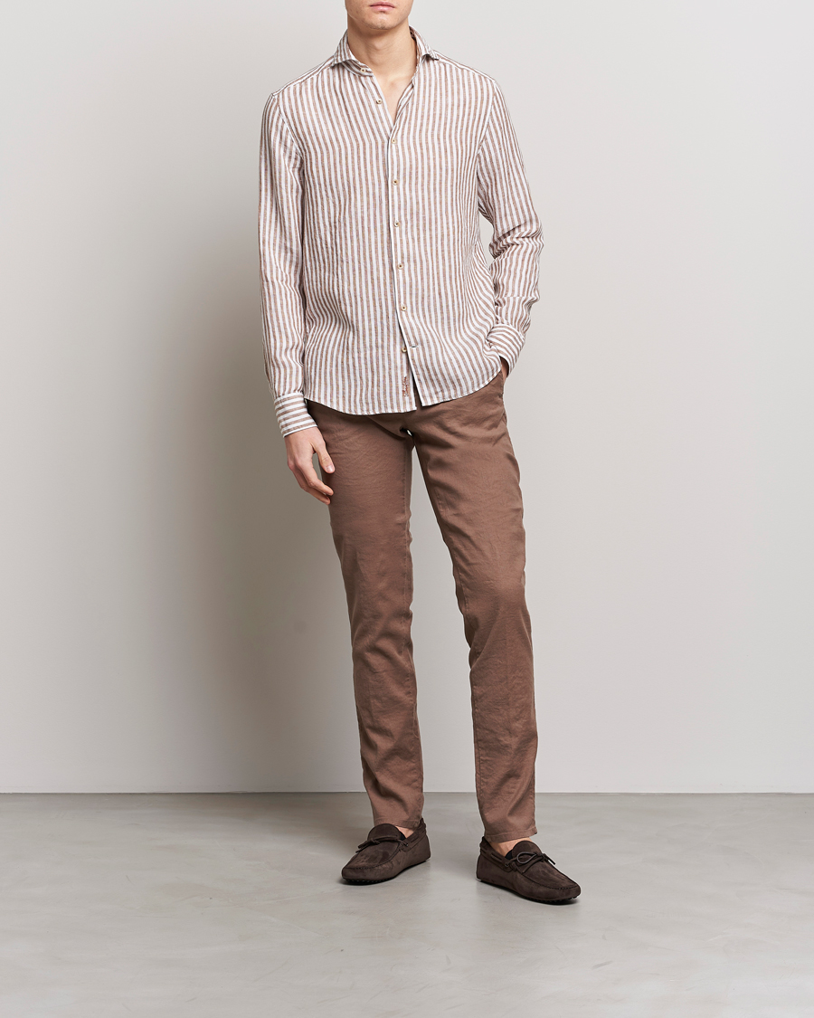 Homme | Pantalons | Incotex | Slim Fit Cotton/Linen Slacks Brown