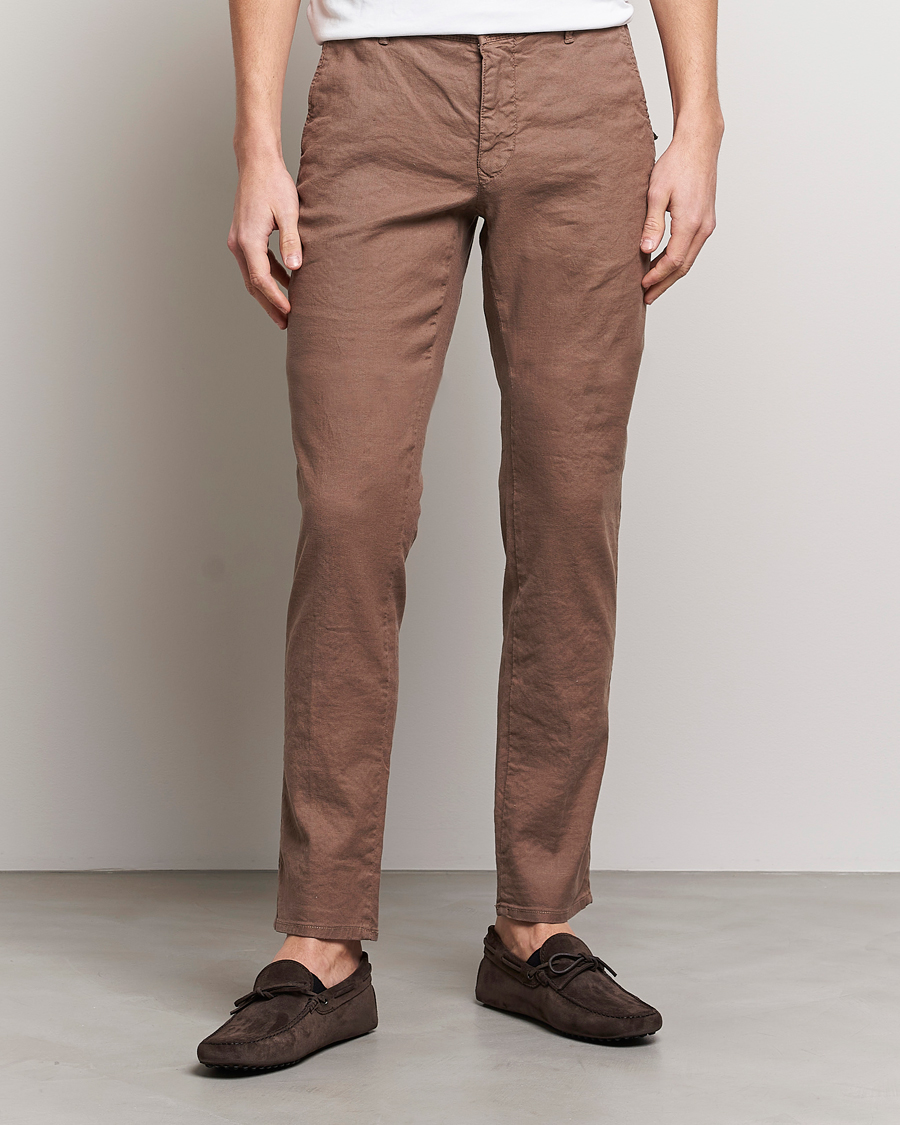 Homme | Pantalons | Incotex | Slim Fit Cotton/Linen Slacks Brown