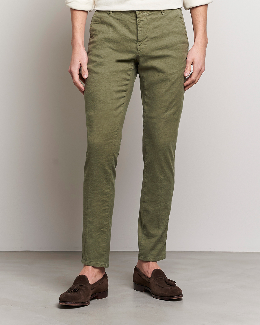 Homme | Pantalons | Incotex | Slim Fit Cotton/Linen Slacks Olive