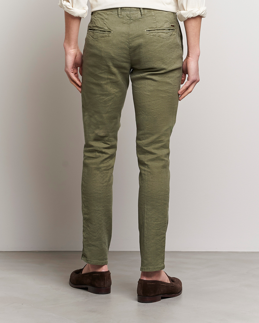 Homme | Pantalons | Incotex | Slim Fit Cotton/Linen Slacks Olive