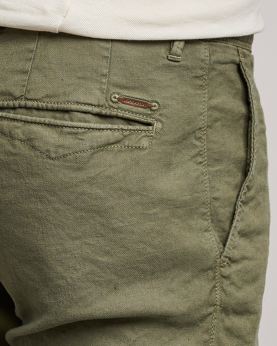 Homme | Pantalons | Incotex | Slim Fit Cotton/Linen Slacks Olive