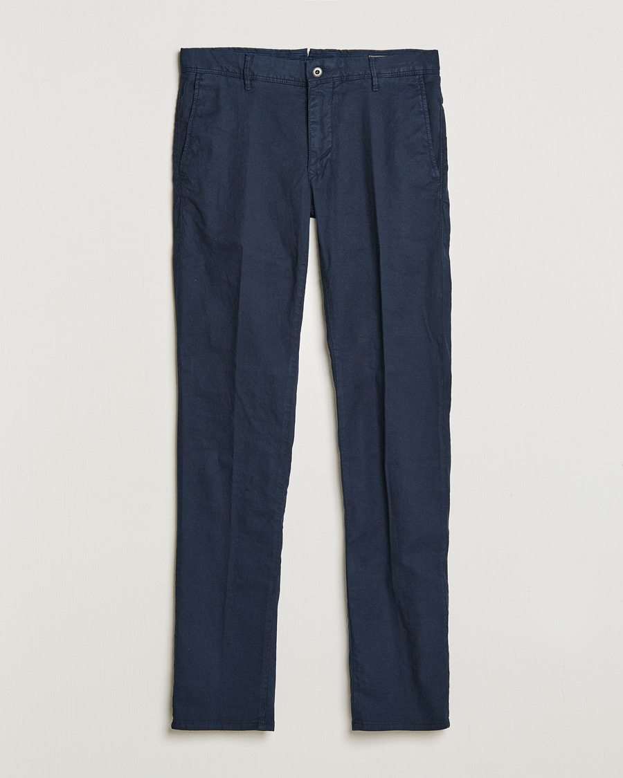 Homme | Pantalons | Incotex | Slim Fit Cotton/Linen Slacks Navy