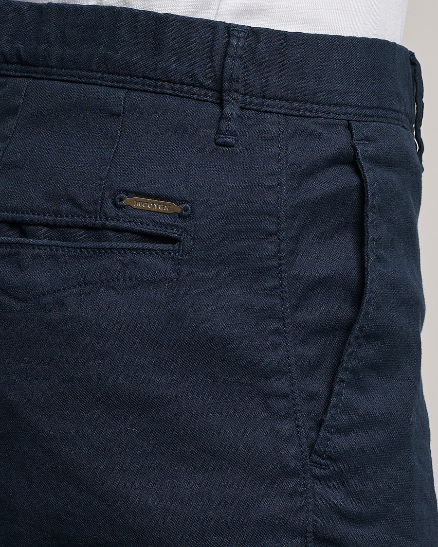 Homme | Pantalons | Incotex | Slim Fit Cotton/Linen Slacks Navy