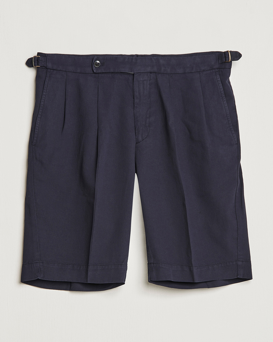 Homme | Shorts | Incotex | Pleated Chinolino Shorts Navy