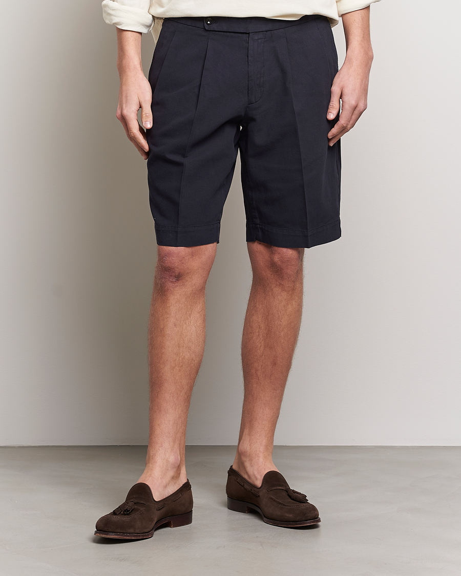 Homme | Shorts | Incotex | Pleated Chinolino Shorts Navy