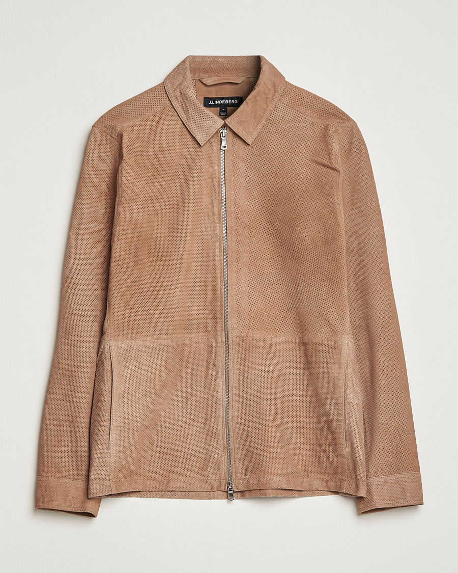 Homme | Manteaux Et Vestes | J.Lindeberg | Jonah Perforated Suede Overshirt Tiger Brown
