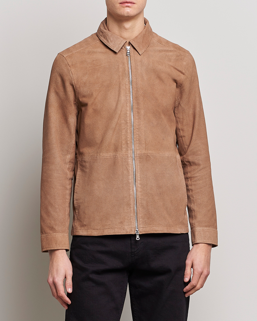 Homme | Manteaux Et Vestes | J.Lindeberg | Jonah Perforated Suede Overshirt Tiger Brown
