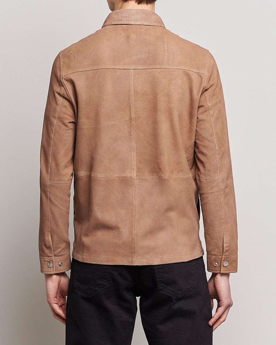 Homme | Manteaux Et Vestes | J.Lindeberg | Jonah Perforated Suede Overshirt Tiger Brown