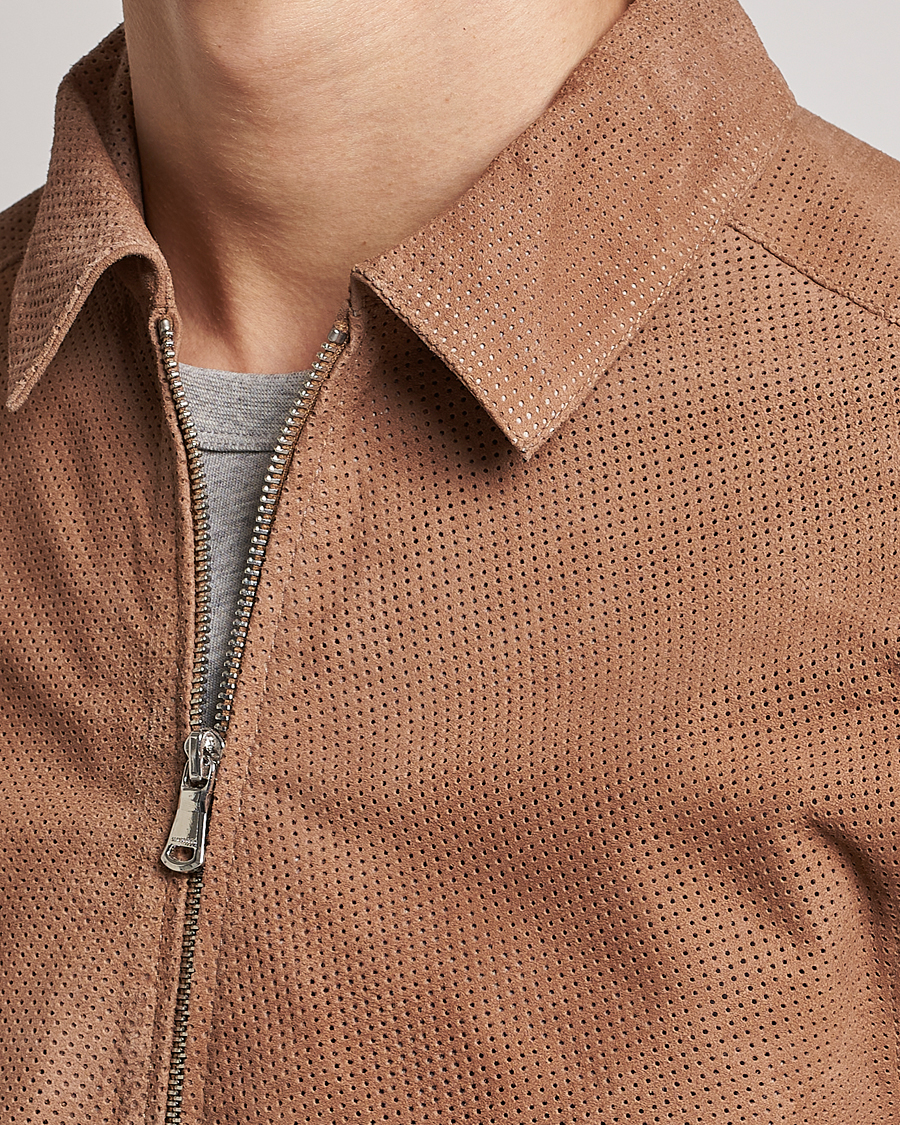 Homme | Manteaux Et Vestes | J.Lindeberg | Jonah Perforated Suede Overshirt Tiger Brown