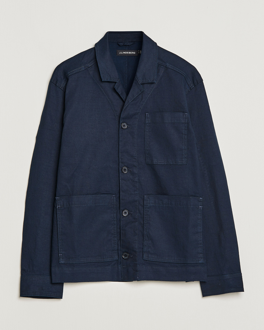 Homme | Chemises | J.Lindeberg | Errol Linen/Cotton Workwear Overshirt Navy