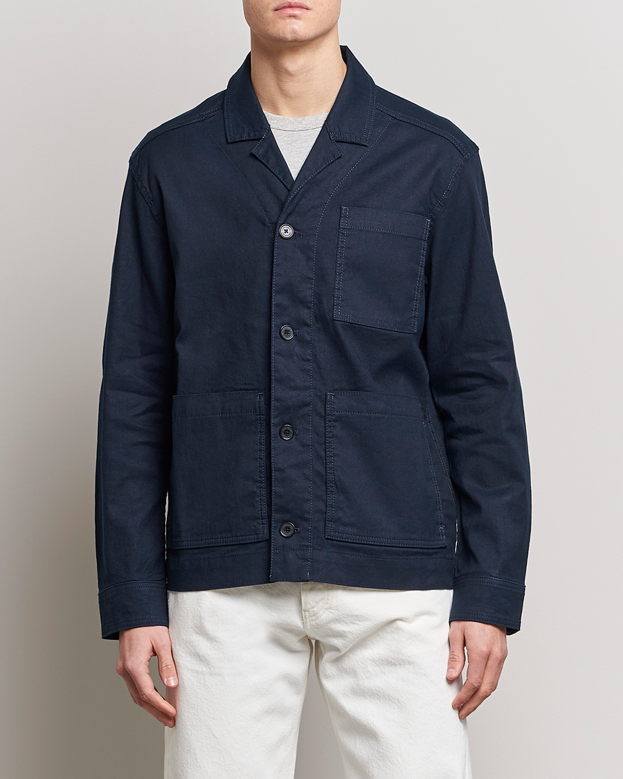 Homme | Chemises | J.Lindeberg | Errol Linen/Cotton Workwear Overshirt Navy