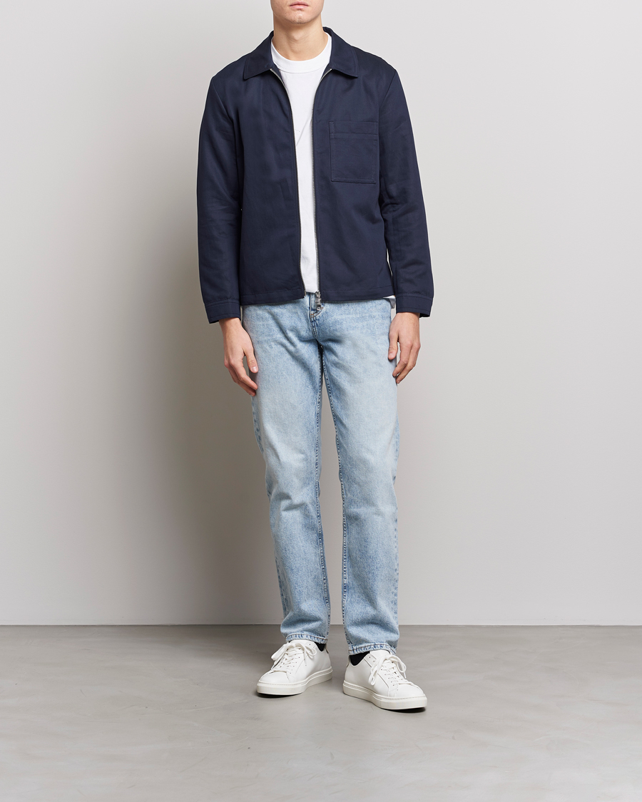 Homme | Chemises | J.Lindeberg | Jason Cotton/Linen Stretch Zip Overshirt Navy