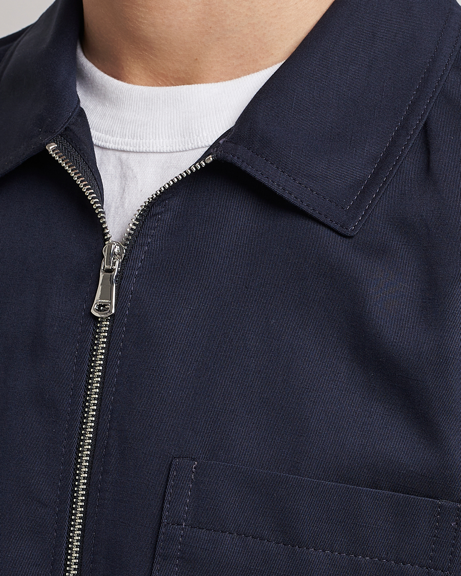 Homme | Chemises | J.Lindeberg | Jason Cotton/Linen Stretch Zip Overshirt Navy