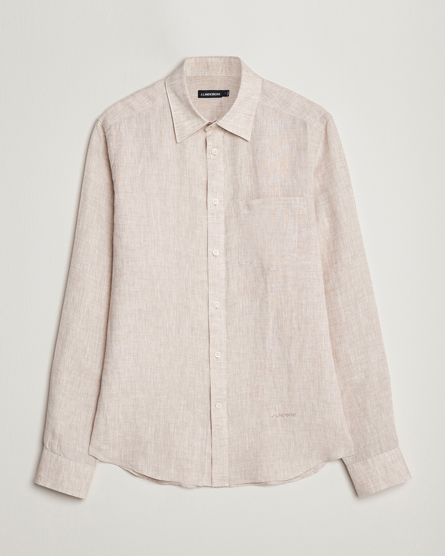 Homme | Chemises | J.Lindeberg | Slim Fit Linen Melange Shirt Safari Beige