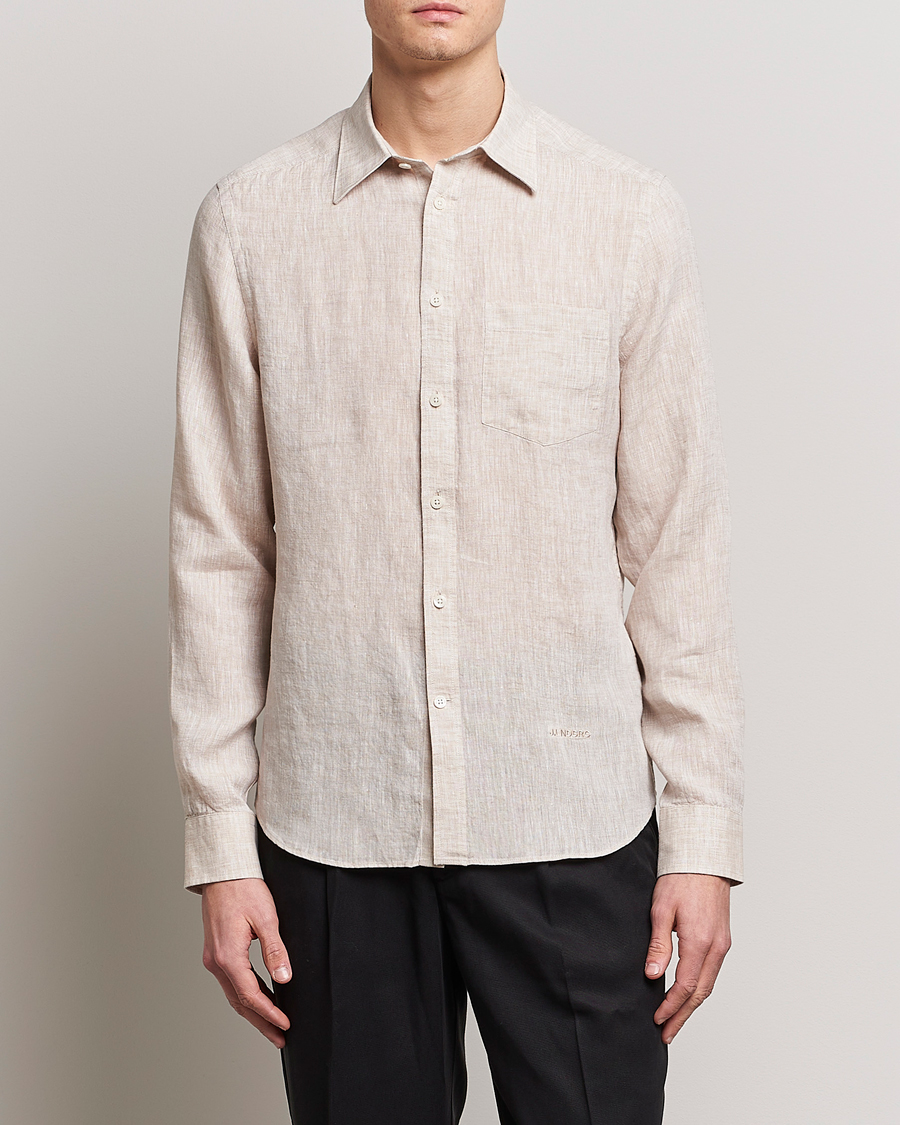 Homme | Chemises | J.Lindeberg | Slim Fit Linen Melange Shirt Safari Beige