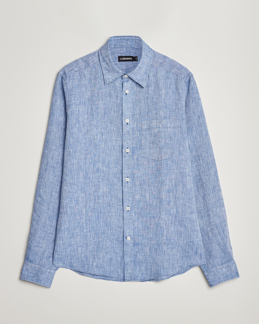 Homme | Chemises | J.Lindeberg | Slim Fit Linen Melange Shirt Lapis Blue
