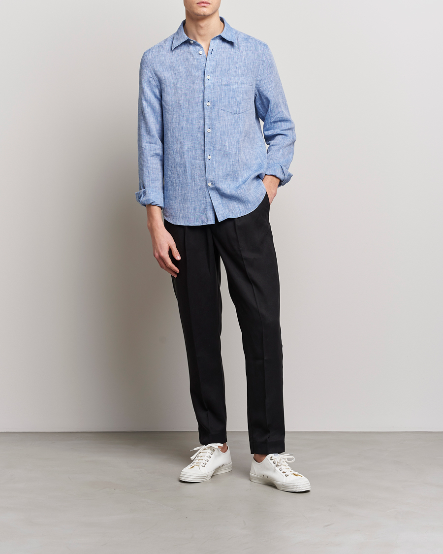 Homme | Chemises | J.Lindeberg | Slim Fit Linen Melange Shirt Lapis Blue