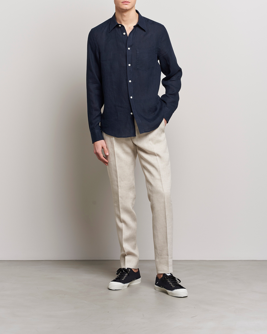 Homme | Chemises | J.Lindeberg | Slim Fit Clean Linen Shirt Navy