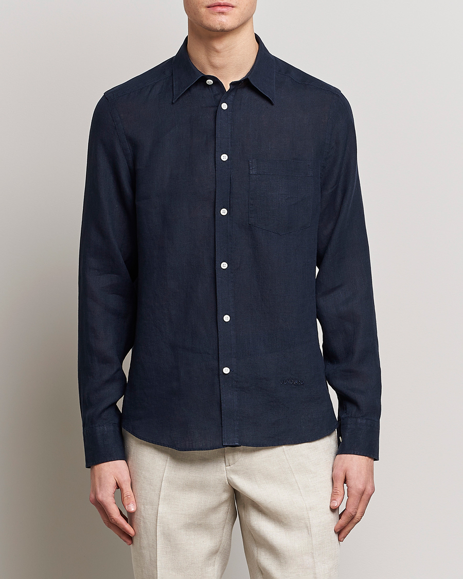 Homme | Chemises | J.Lindeberg | Slim Fit Clean Linen Shirt Navy