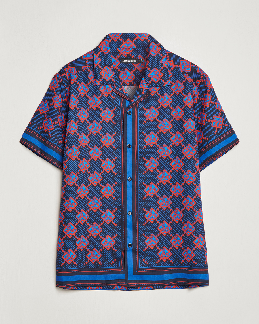 Homme | Chemises | J.Lindeberg | Elio Diamond JL Print Short Sleev Lyocell Shirt Navy