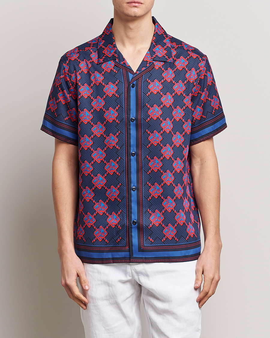 Homme | Chemises | J.Lindeberg | Elio Diamond JL Print Short Sleev Lyocell Shirt Navy