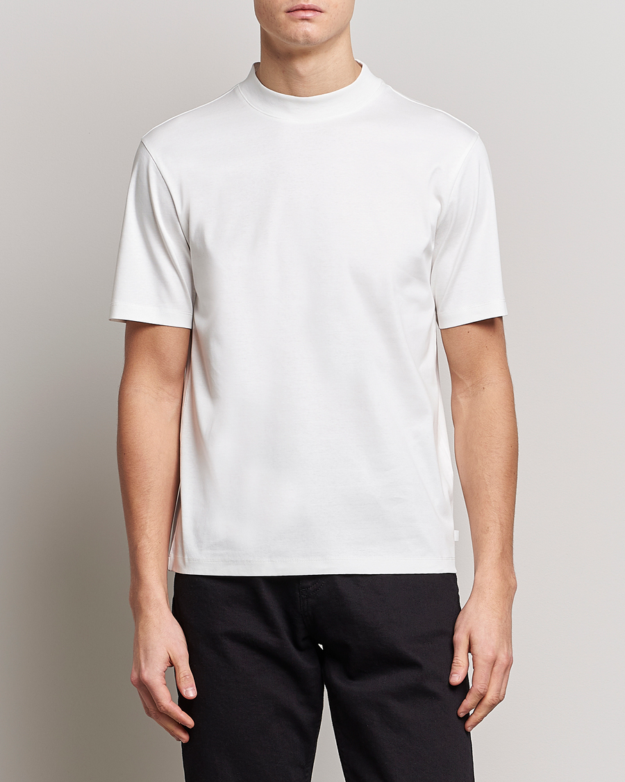 Homme |  | J.Lindeberg | Ace Mock Neck Mercerized Cotton T-Shirt White