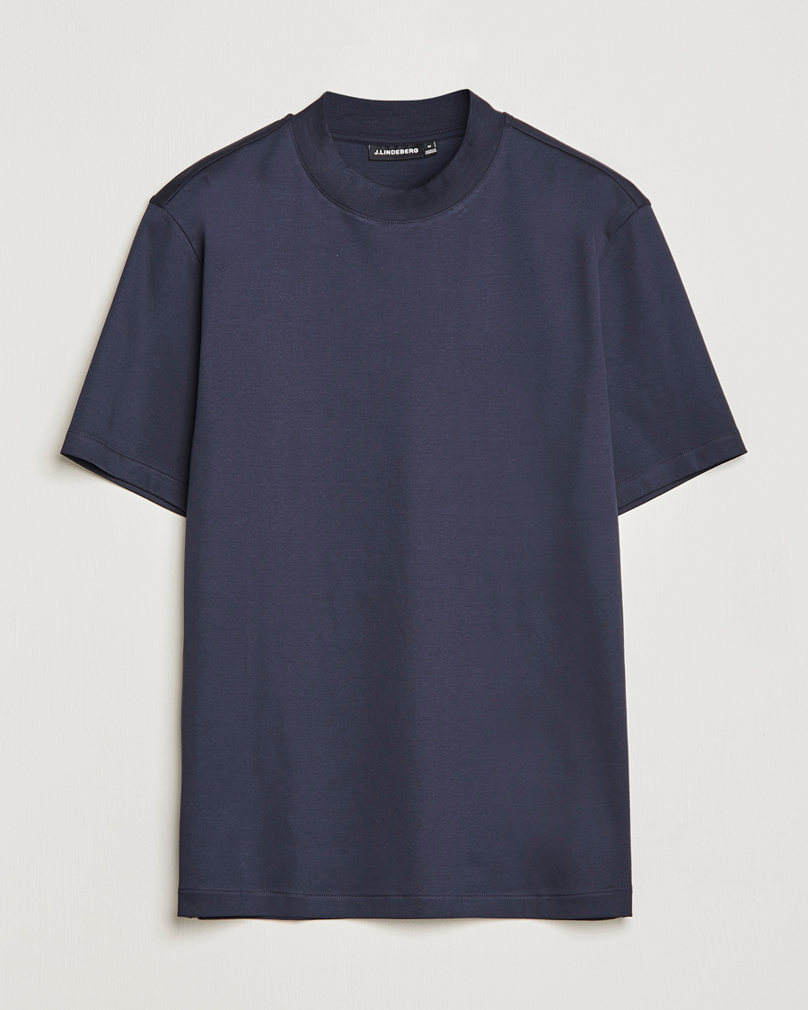 Homme | T-shirts | J.Lindeberg | Ace Mock Neck Mercerized Cotton T-Shirt Navy
