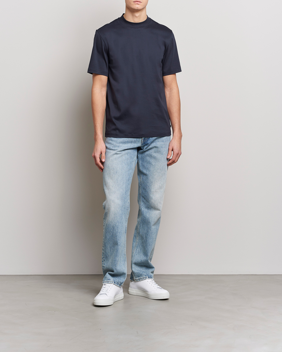 Homme | T-shirts | J.Lindeberg | Ace Mock Neck Mercerized Cotton T-Shirt Navy