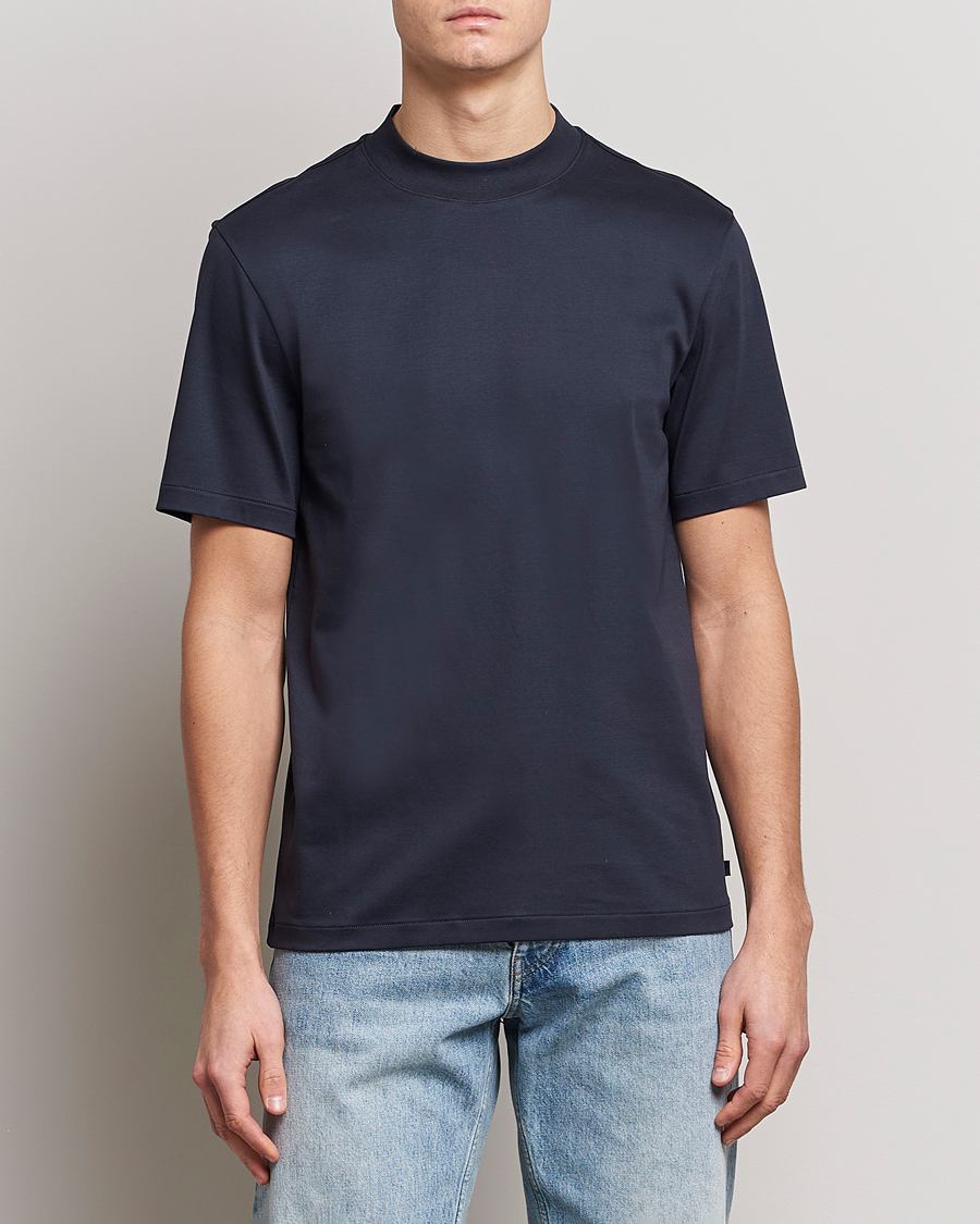 Homme | T-shirts | J.Lindeberg | Ace Mock Neck Mercerized Cotton T-Shirt Navy