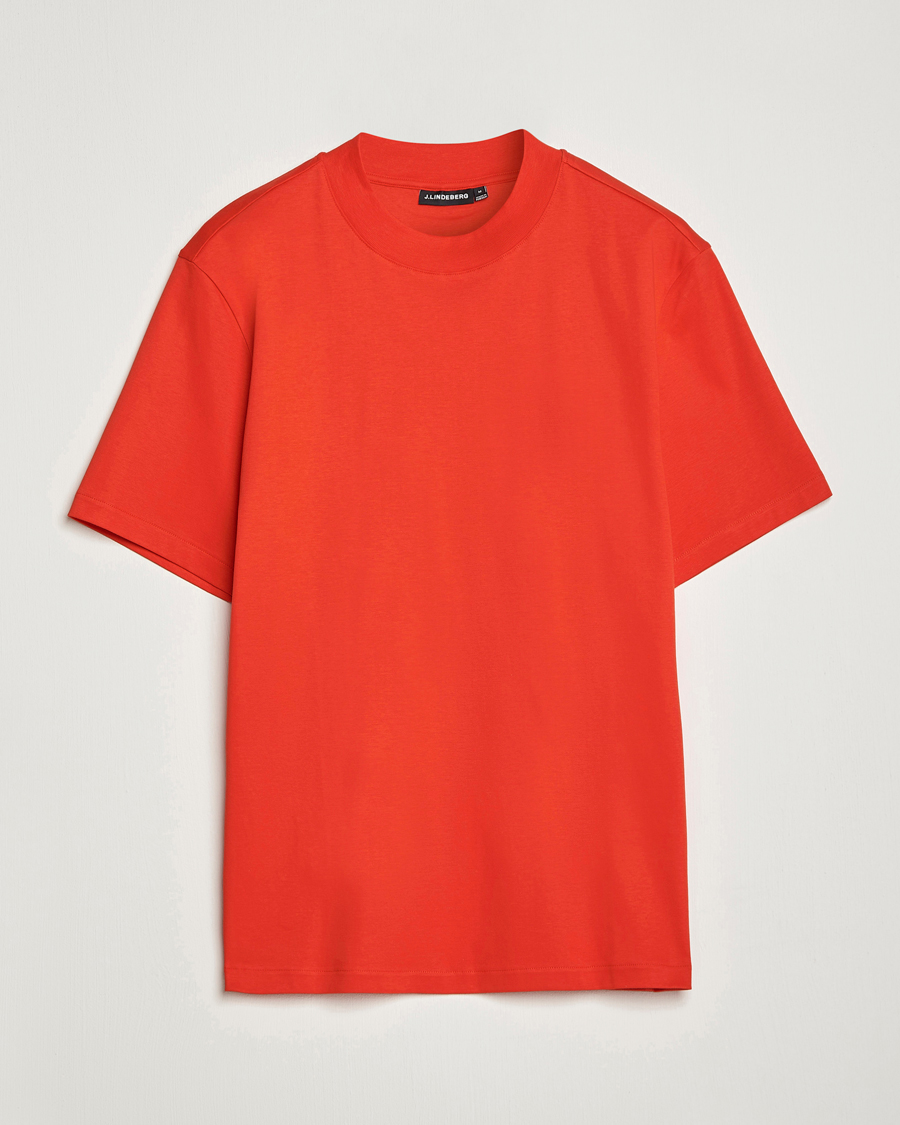 Homme | T-shirts | J.Lindeberg | Ace Mock Neck Mercerized Cotton T-Shirt Fiery Red