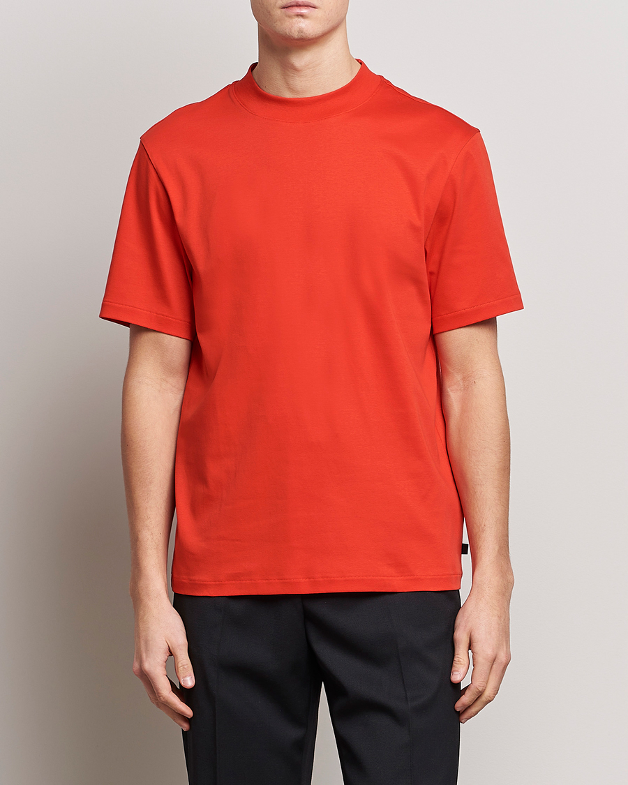 Homme | T-shirts | J.Lindeberg | Ace Mock Neck Mercerized Cotton T-Shirt Fiery Red