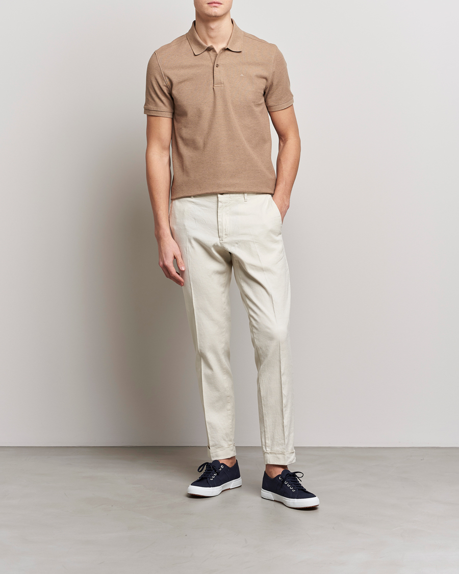 Homme | Polos | J.Lindeberg | Troy Clean Polo Tiger Brown Melange