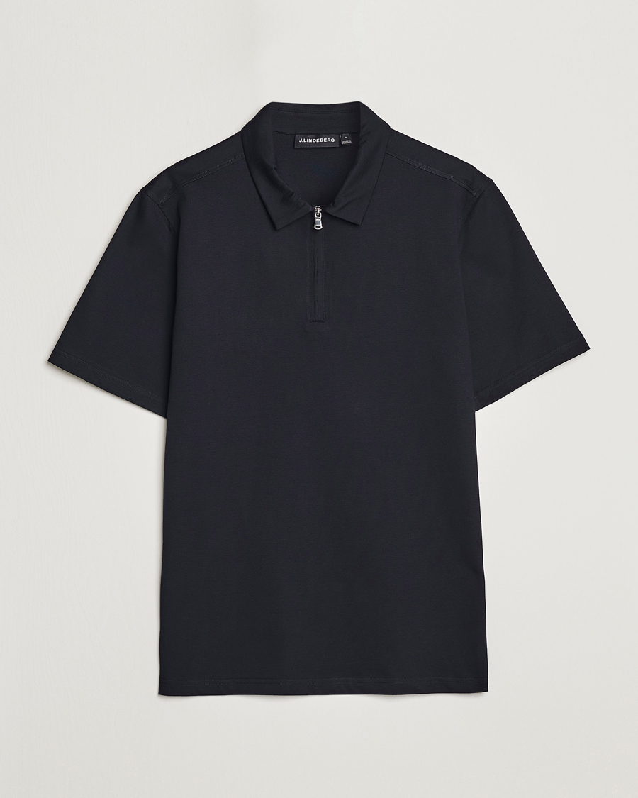 Homme | Polos | J.Lindeberg | Asher Zip Mercerized Cotton Polo Black