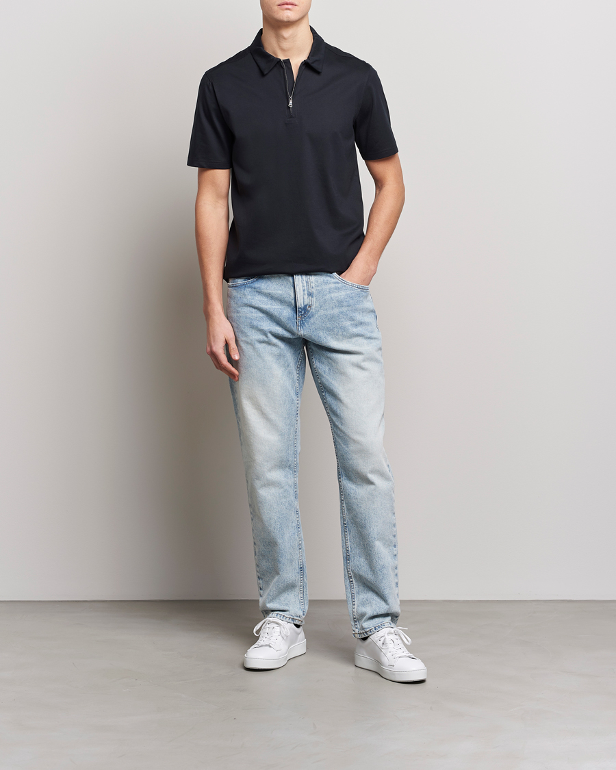 Homme | Polos | J.Lindeberg | Asher Zip Mercerized Cotton Polo Black