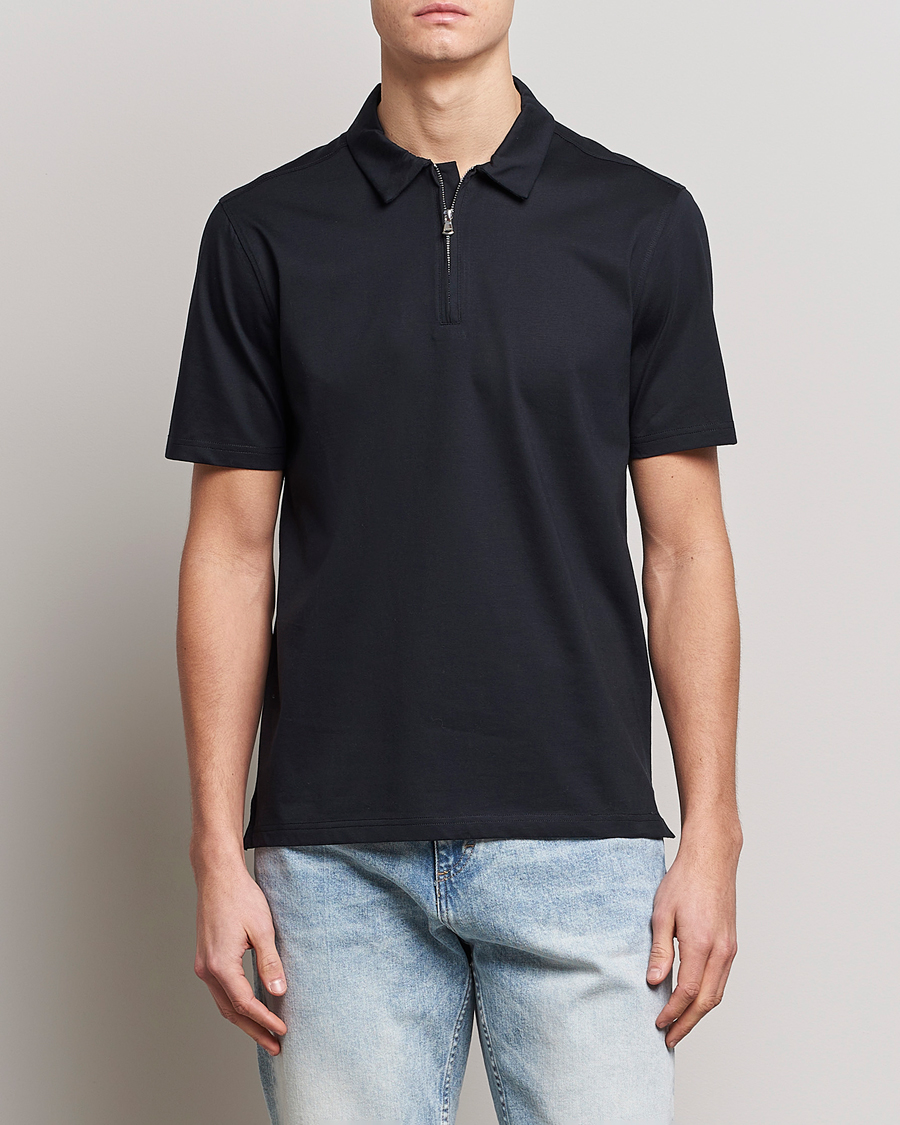 Homme | Polos | J.Lindeberg | Asher Zip Mercerized Cotton Polo Black