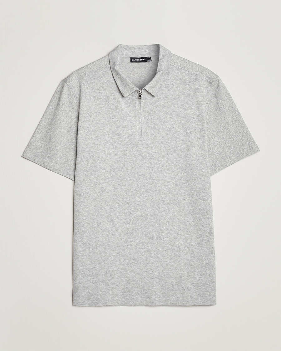 Homme | Polos | J.Lindeberg | Asher Zip Mercerized Cotton Polo Light Grey Melange