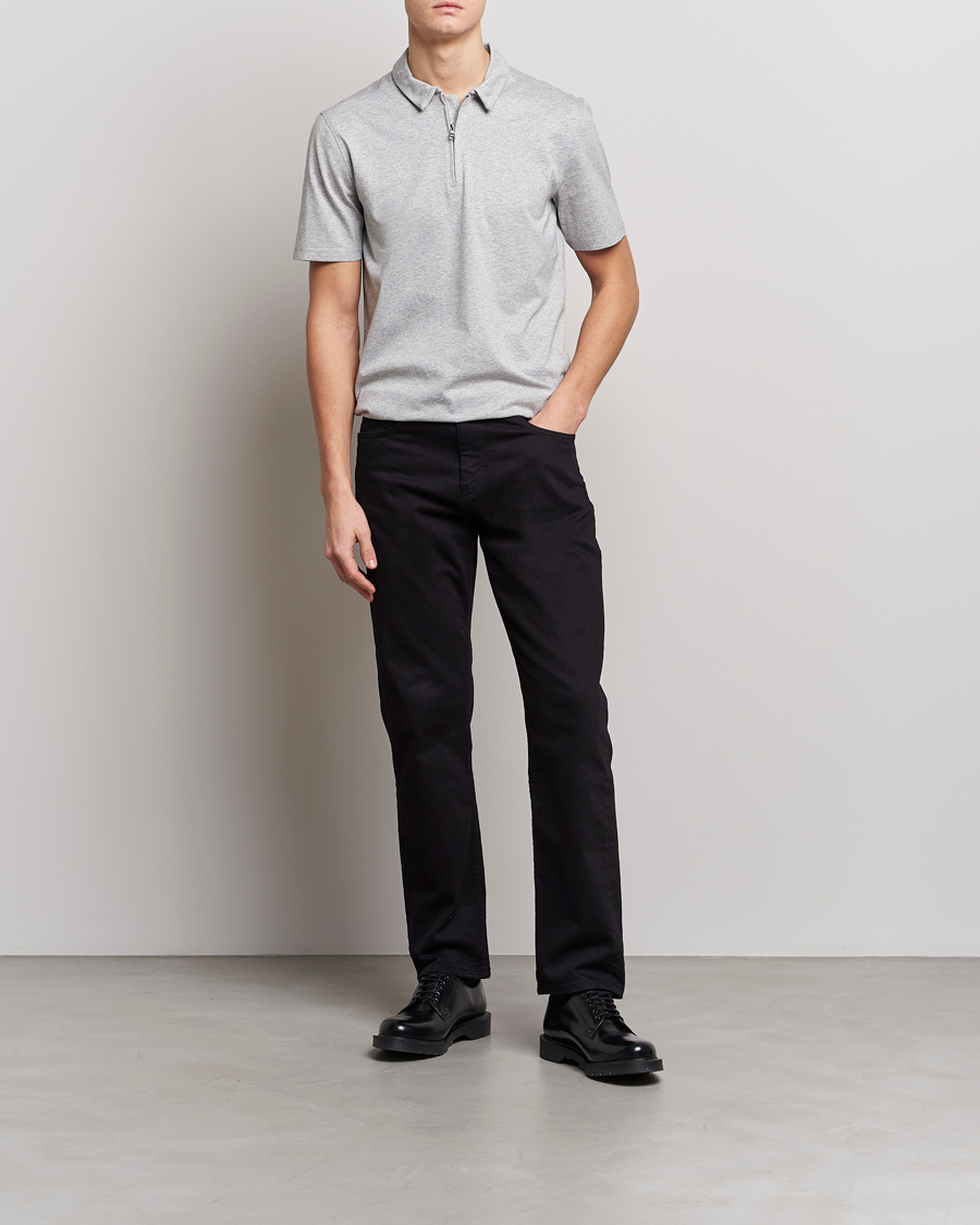 Homme | Polos | J.Lindeberg | Asher Zip Mercerized Cotton Polo Light Grey Melange