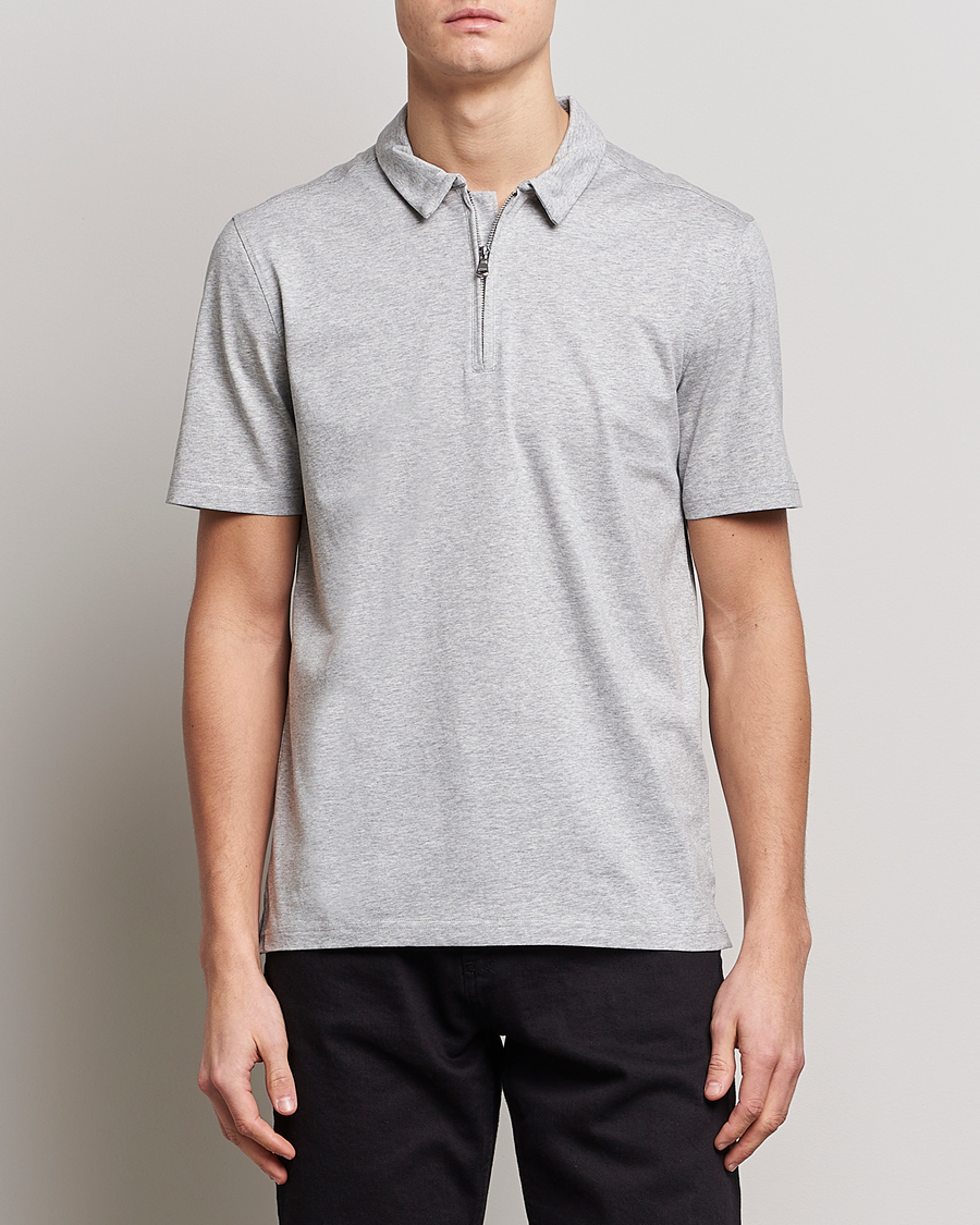 Homme | Polos | J.Lindeberg | Asher Zip Mercerized Cotton Polo Light Grey Melange