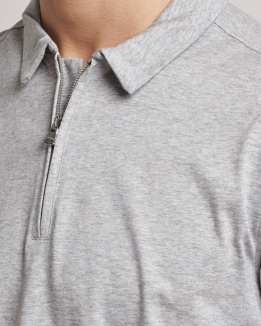 Homme | Polos | J.Lindeberg | Asher Zip Mercerized Cotton Polo Light Grey Melange