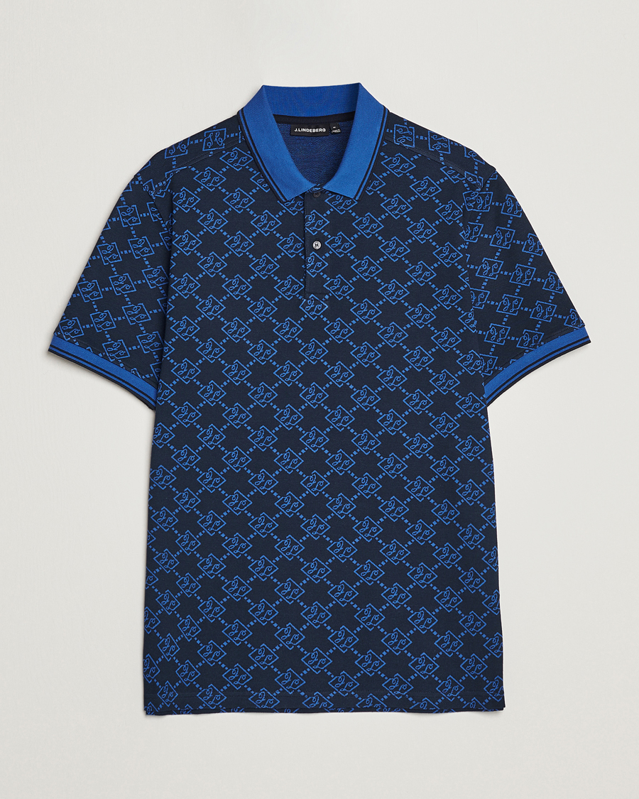 Homme | Polos | J.Lindeberg | Deklan Organic Cotton Jacquard Polo Navy