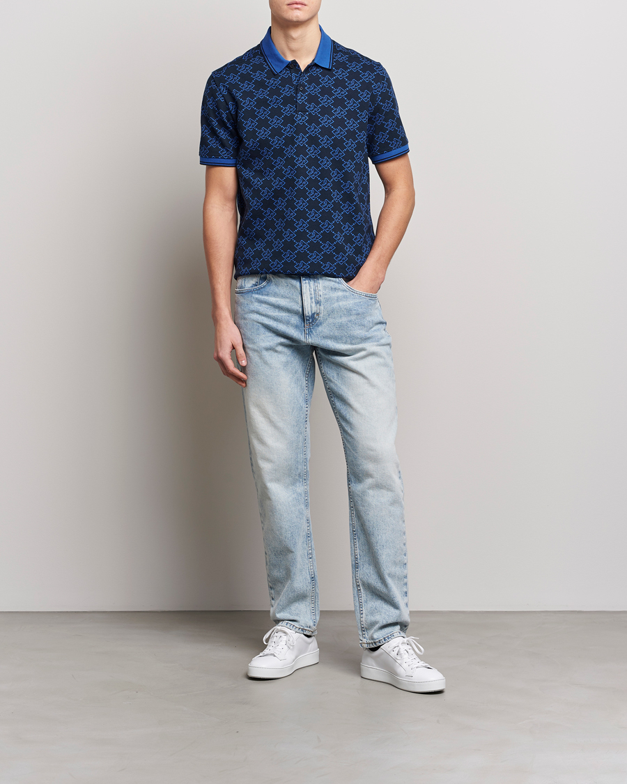 Homme | Polos | J.Lindeberg | Deklan Organic Cotton Jacquard Polo Navy