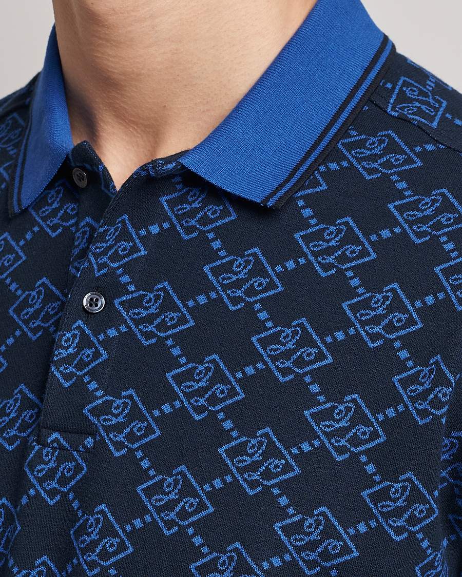 Homme | Polos | J.Lindeberg | Deklan Organic Cotton Jacquard Polo Navy