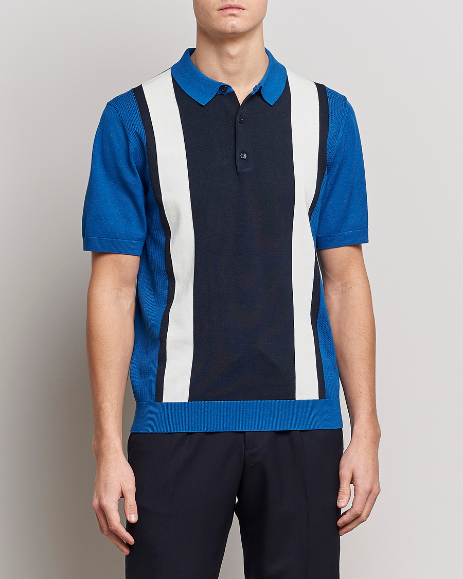 Homme | Polos | J.Lindeberg | Rey Stripe Knitted Polo Navy