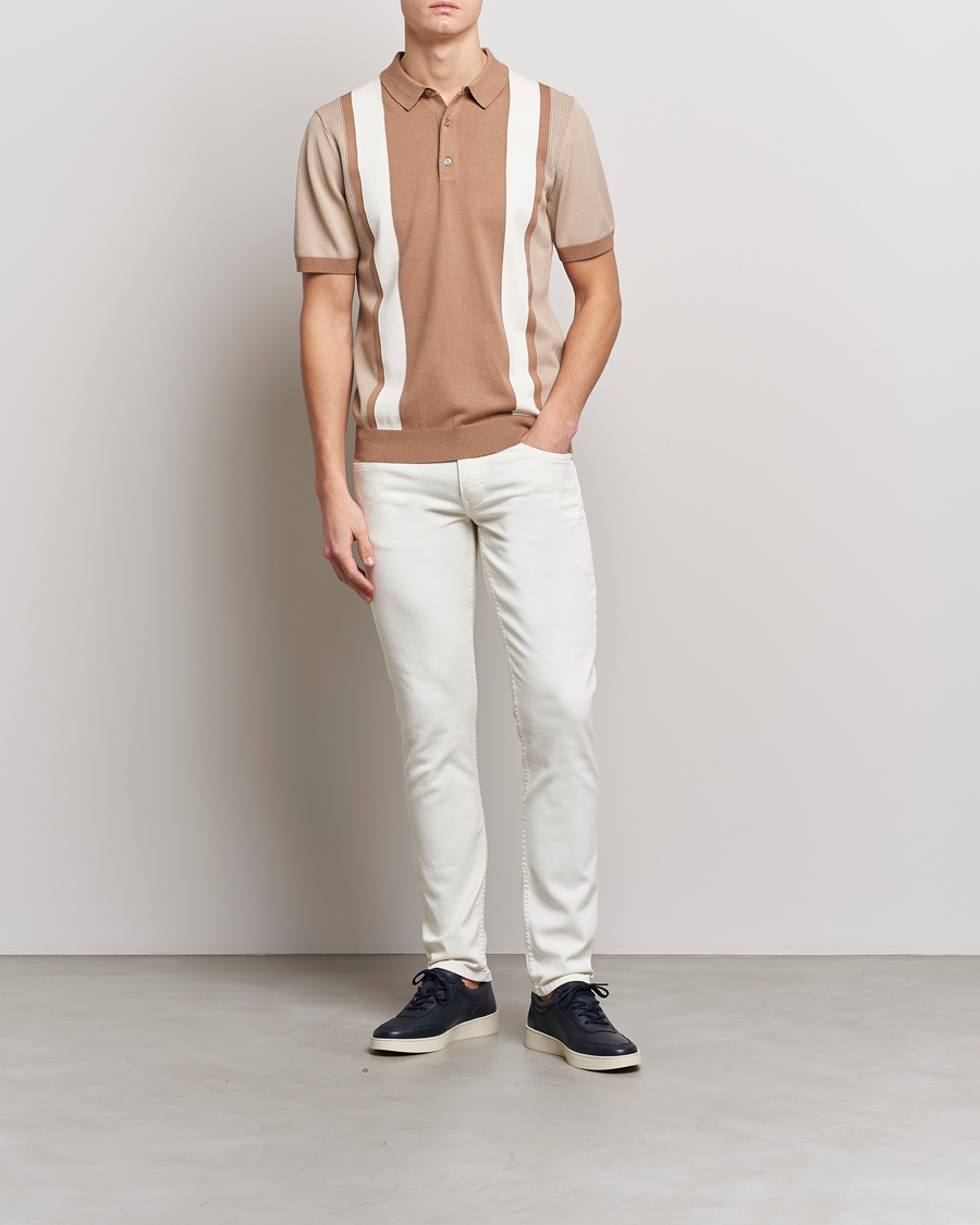 Homme | Polos | J.Lindeberg | Rey Stripe Knitted Polo Tiger Brown