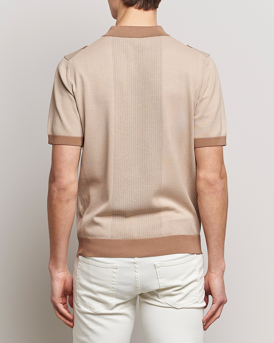 Homme | Polos | J.Lindeberg | Rey Stripe Knitted Polo Tiger Brown