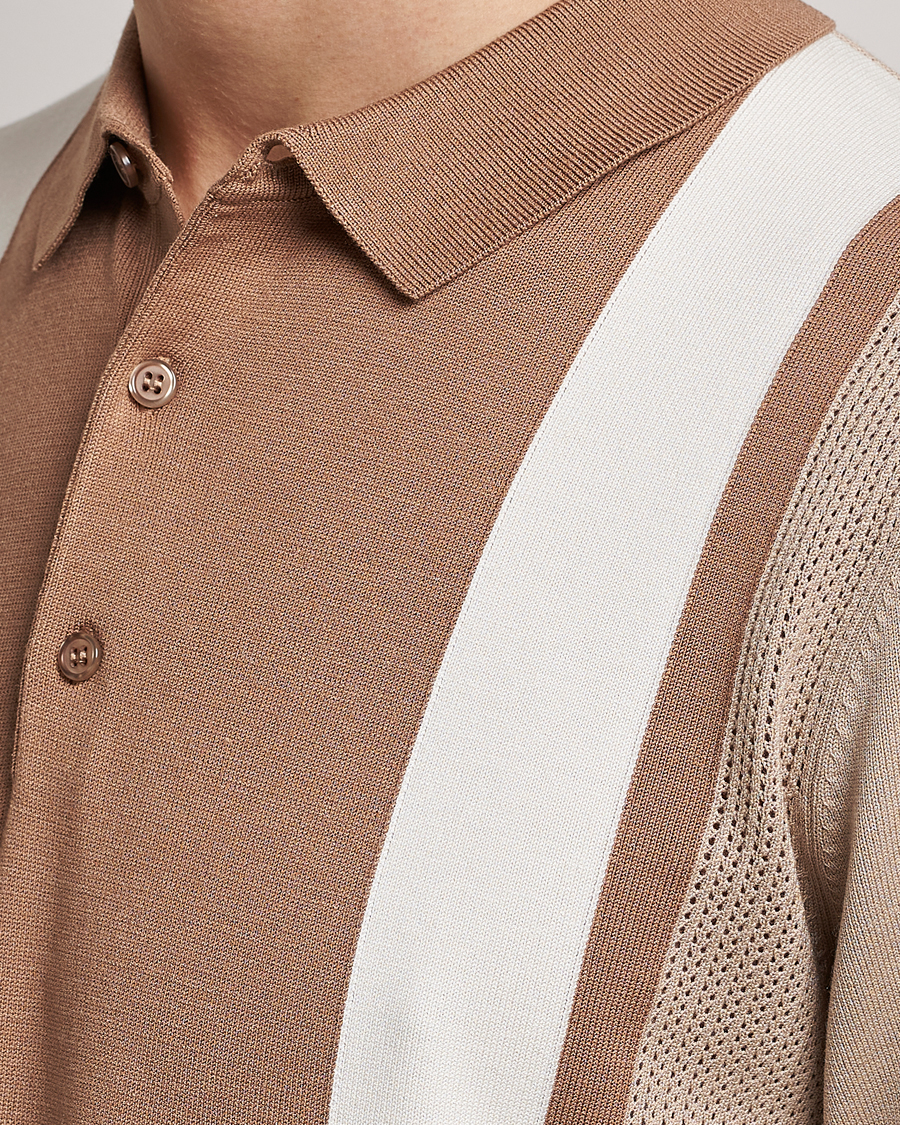 Homme | Polos | J.Lindeberg | Rey Stripe Knitted Polo Tiger Brown