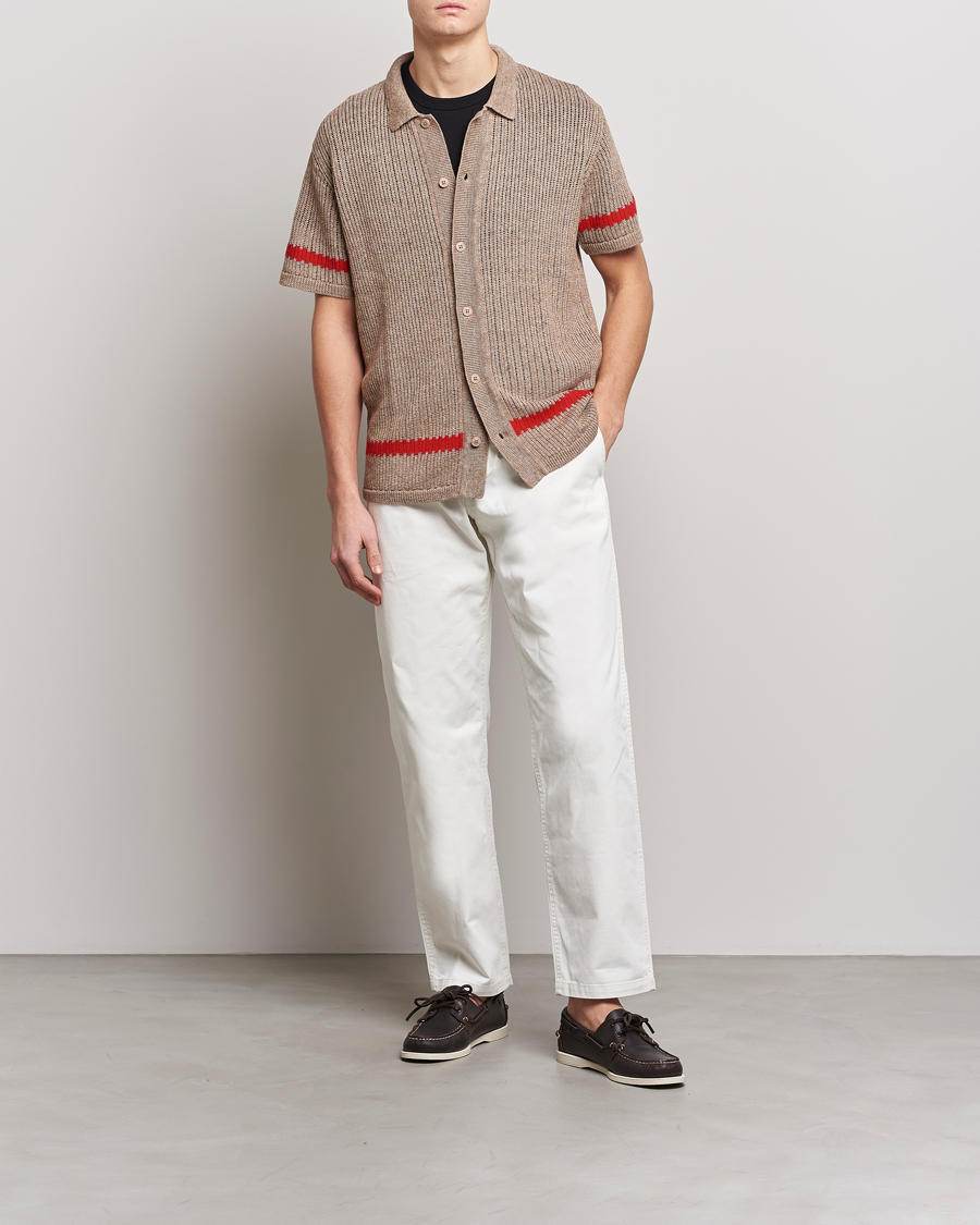 Homme | Chemises | J.Lindeberg | Sky Knitted Linen/Merino Short Sleeve Shirt Beige