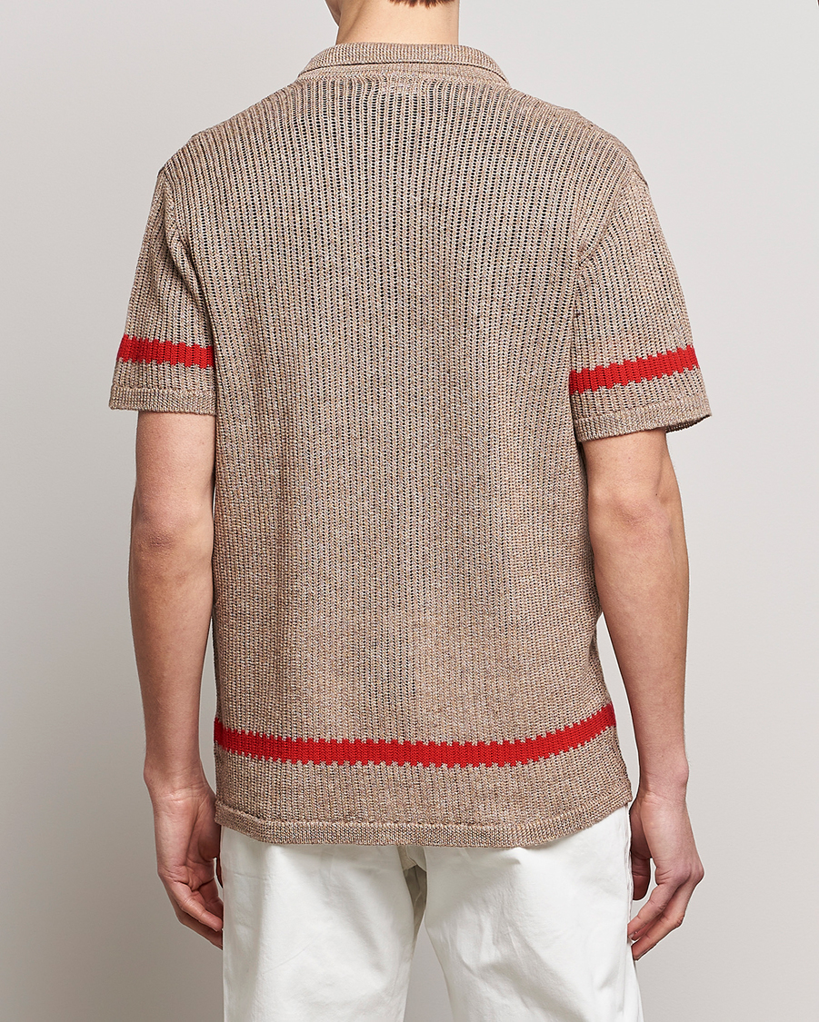 Homme | Chemises | J.Lindeberg | Sky Knitted Linen/Merino Short Sleeve Shirt Beige