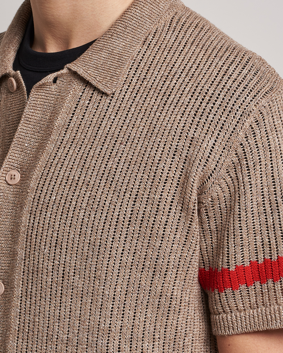 Homme | Chemises | J.Lindeberg | Sky Knitted Linen/Merino Short Sleeve Shirt Beige