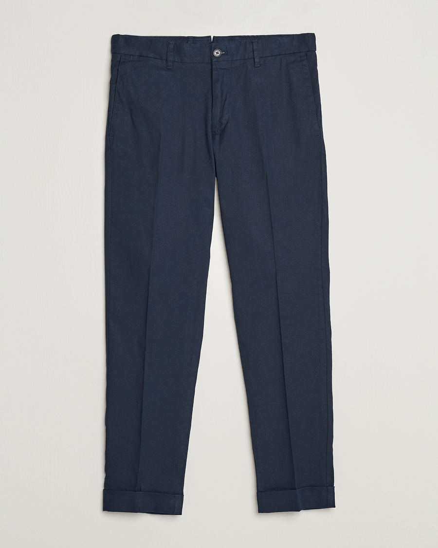 Homme | Pantalons | J.Lindeberg | Grant Stretch Cotton/Linen Trousers Navy